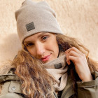 Womens beanie and snood set in the box for fall, winter, spring - Latte
