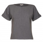 Female stylish linen/viscose blouse TAHO with short sleeves and hidden zipper in the front, anthracite