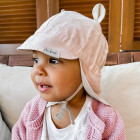 BEAR summer kids beanie with visor, laces and neck protection (100% cotton) - blush powder