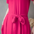 Woman fit and flare dress with collar, strap and hidden zipper at the front LIMA Fit, bright pink