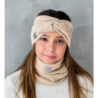 Womens snood and headband set in the box for fall, winter, spring - Sand