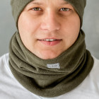 Slouchy Knit men beanie and snood set in the box for fall, winter, spring - Chaki
