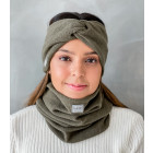 Woman headband KNOT of elastic knitted fabric for spring / autumn / winter, Chaki