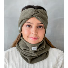 Womens snood and headband set in the box for fall, winter, spring - Chaki