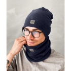 Slouchy Knit men beanie and snood set in the box for fall, winter, spring - Dark blue