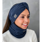 Woman headband KNOT of elastic knitted fabric for spring / autumn / winter, Dark blue