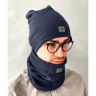 Slouchy Knit kid (2-7y) beanie and snood set in the box for fall, winter, spring - Dark blue