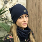 Womens beanie, snood and headband set in the box for fall, winter, spring-Dark blue