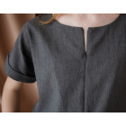 Female stylish linen/viscose blouse TAHO with short sleeves and hidden zipper in the front, anthracite