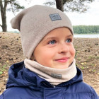 Slouchy Knit kid (2-7y) beanie and snood set in the box for fall, winter, spring - latte