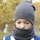 Slouchy Knit kid (2-7y) beanie and snood set in the box for fall, winter, spring - Grey