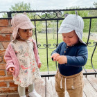 Summer kids beanie with visor, laces and neck protection 