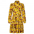 Impressive patterned female dress with strap BARCELONA yellow with burgundy flowers