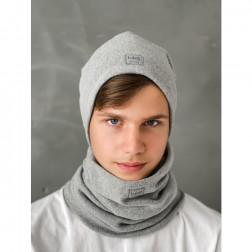 Slouchy Knit kid (2-7y) beanie and  snood  set in the box for fall, winter, spring - Light Grey