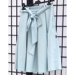 Impressive female linen/viscose skirt TAHO baby blue with dots