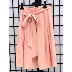 Impressive female linen/viscose skirt TAHO baby pink with dots
