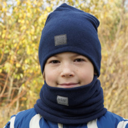 Slouchy Knit kid (2-7y) beanie and  snood  set in the box for fall, winter, spring - Dark blue