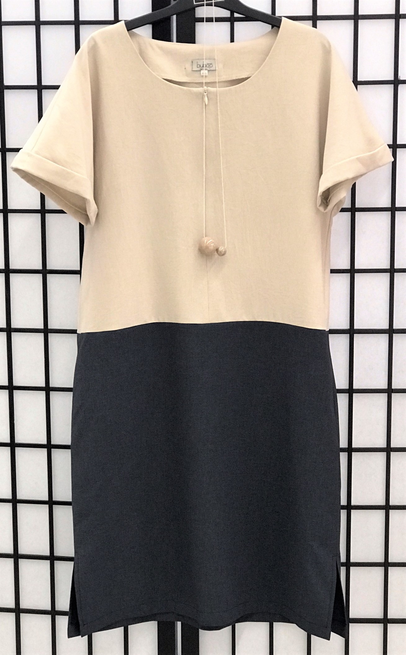 Female Stylish Linen Viscose Dress Dual Sand Dark Grey With Short